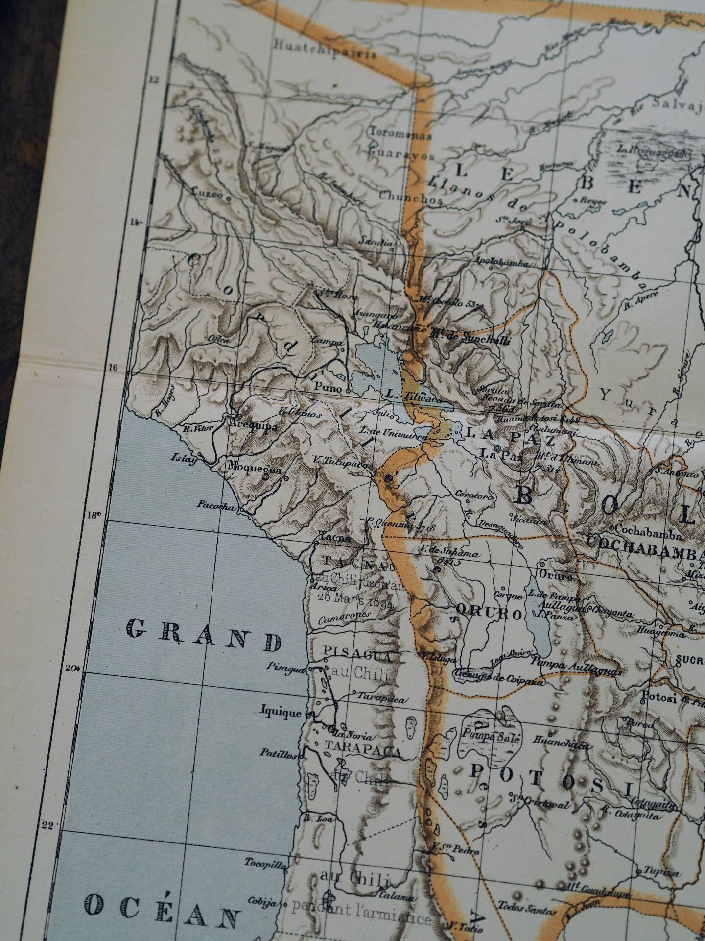 Bolivia, old map 1887 – vintage geographical map.