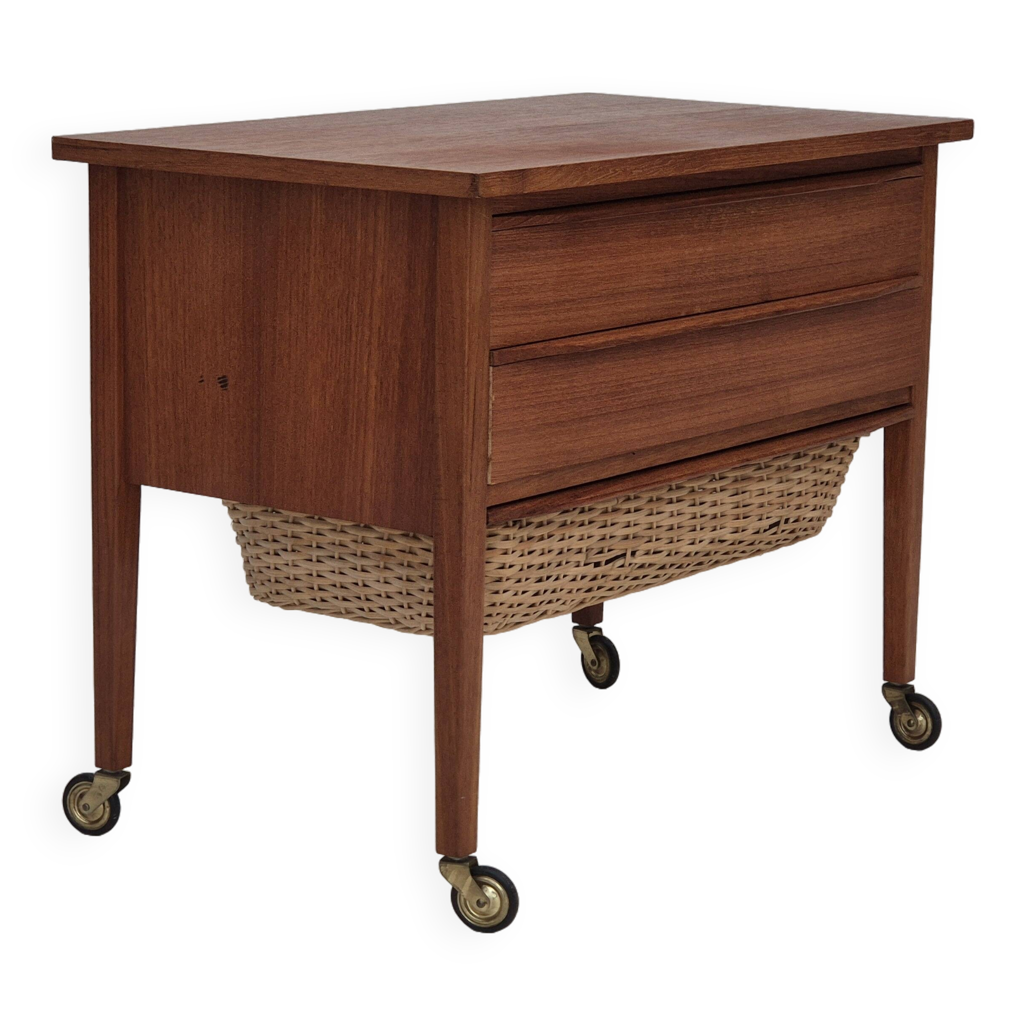 1970s, Danish chest of drawers, teak wood, rattan, original condition.