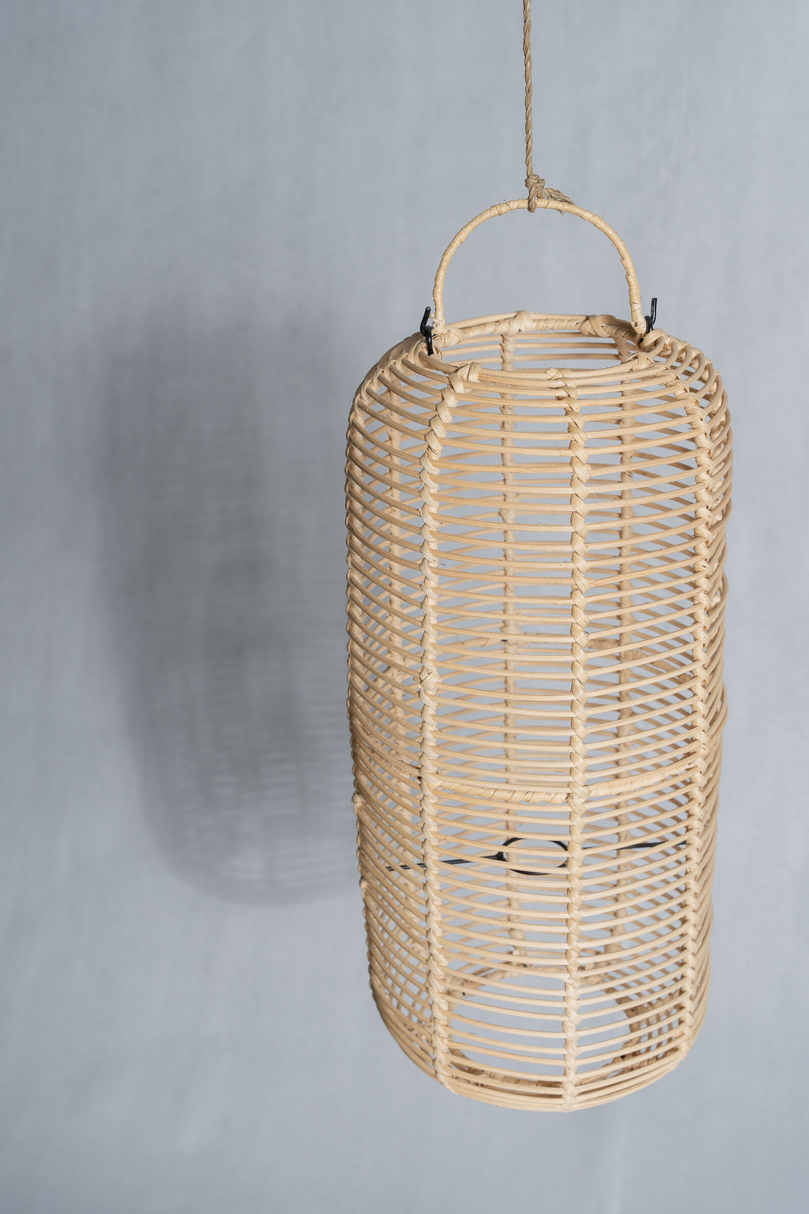 Large lantern-shaped rattan pendant lamp H50 D24
