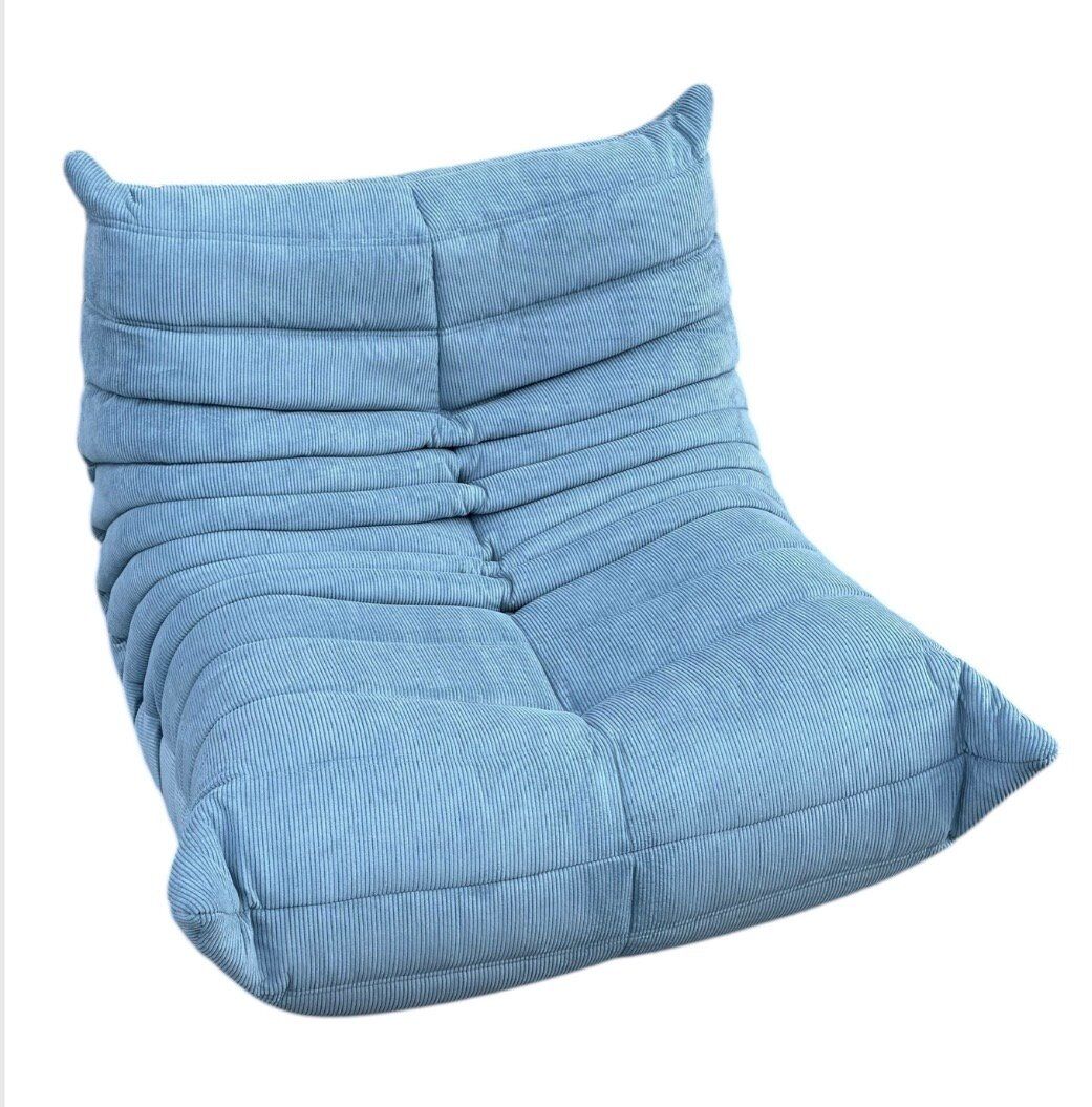 Togo lounge chair in light blue corduroy by Michel Ducaroy for Ligne Roset