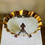 Dish signed Annie Glass 38/31 made in USA wavy edge gilded with 24k fine gold