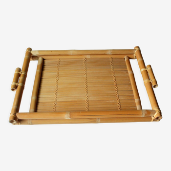 Large handmade bamboo rattan serving tray, vintage