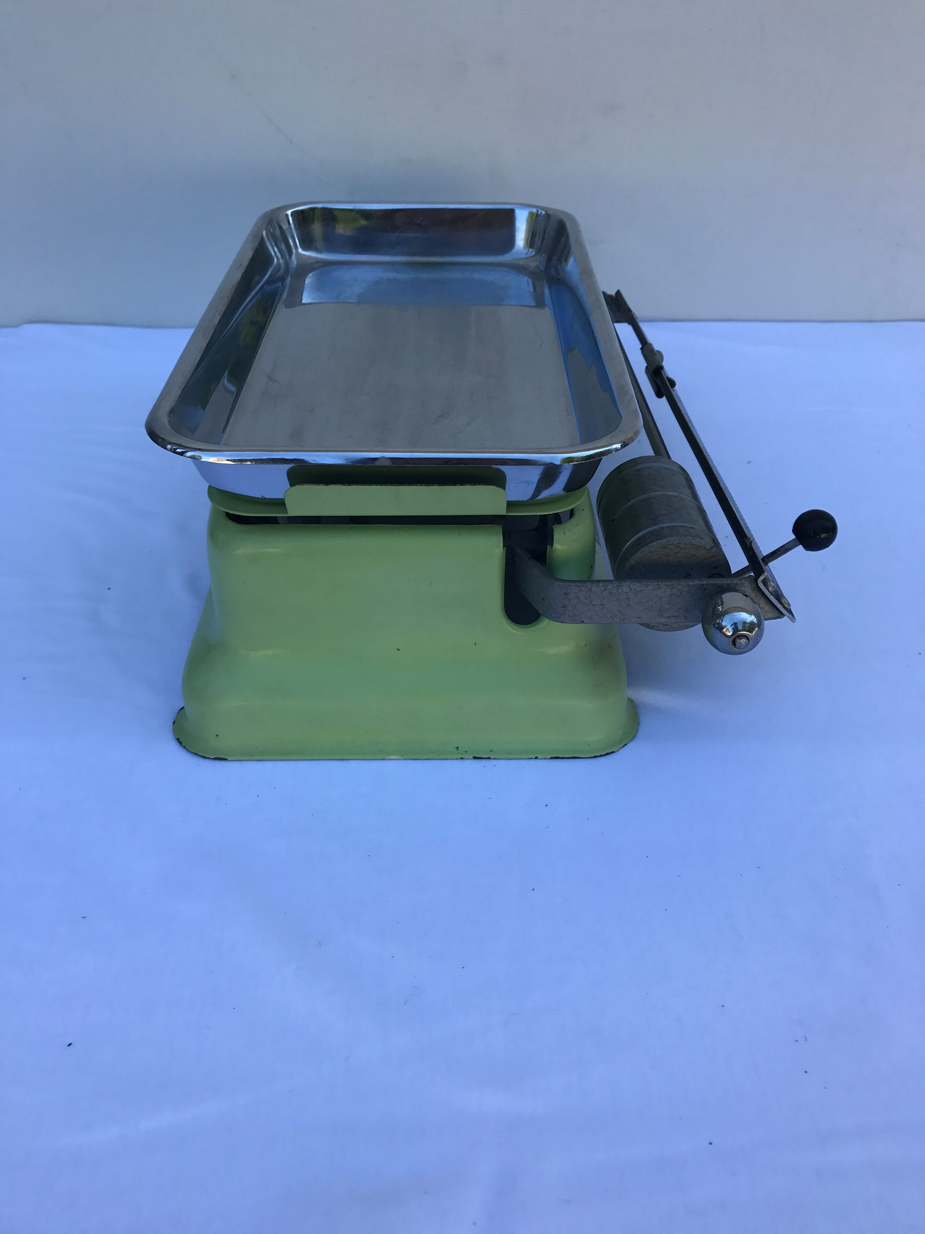 Green kitchen MBS scale and tray stainless steel vintage