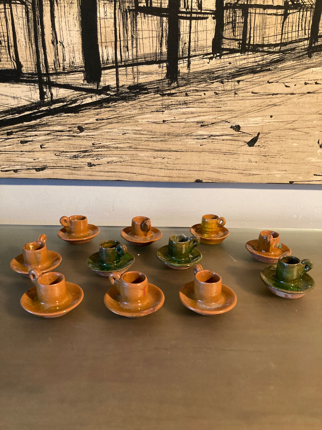 11 candle holders in glazed ceramic Provence