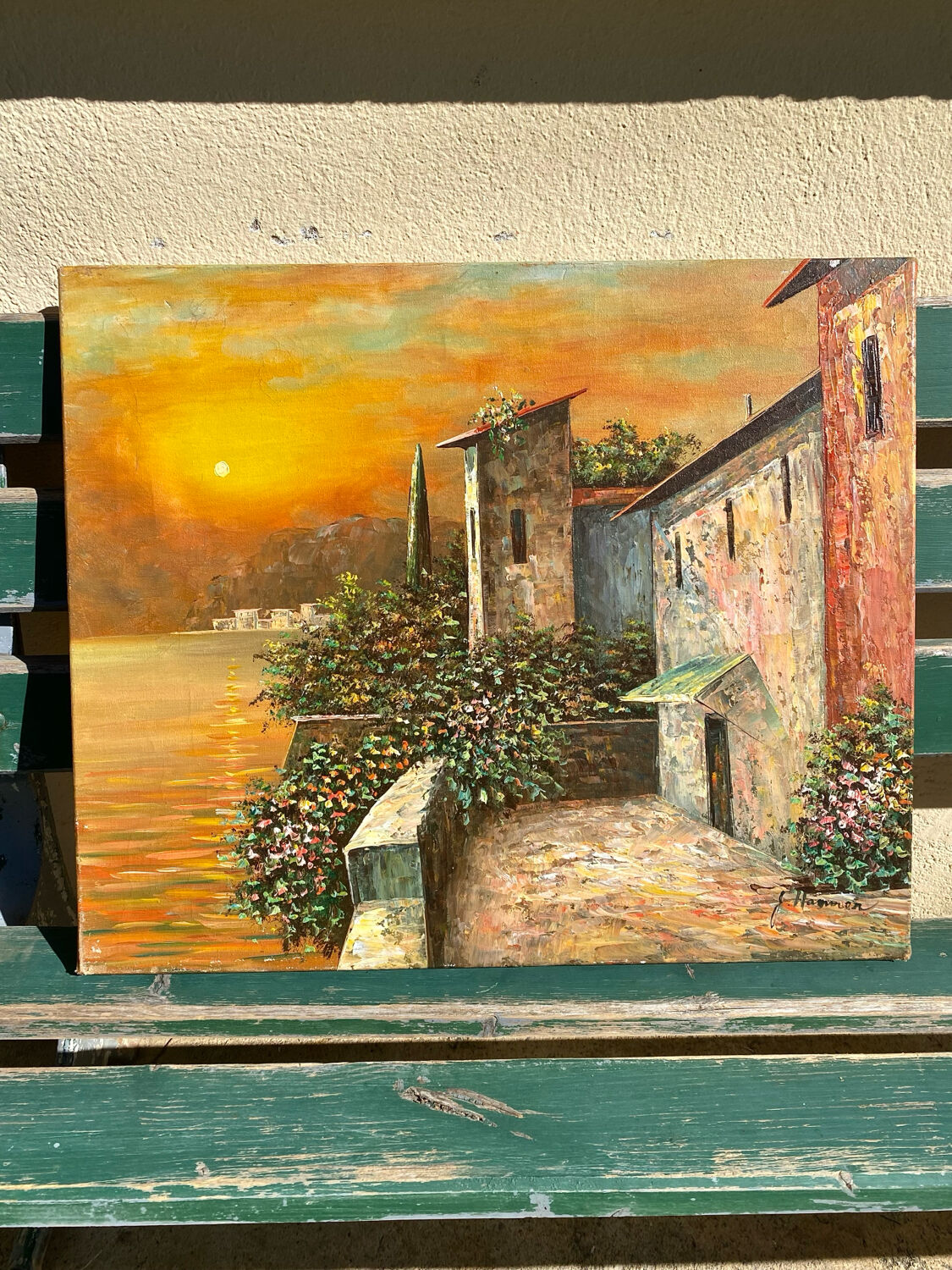Mediterranean sunset oil on canvas signed