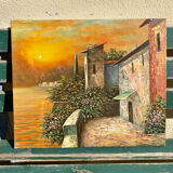 Mediterranean sunset oil on canvas signed