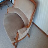 2-seater Louis XV style sofa - arched legs - Art Deco patterned velvet fabric - Beige