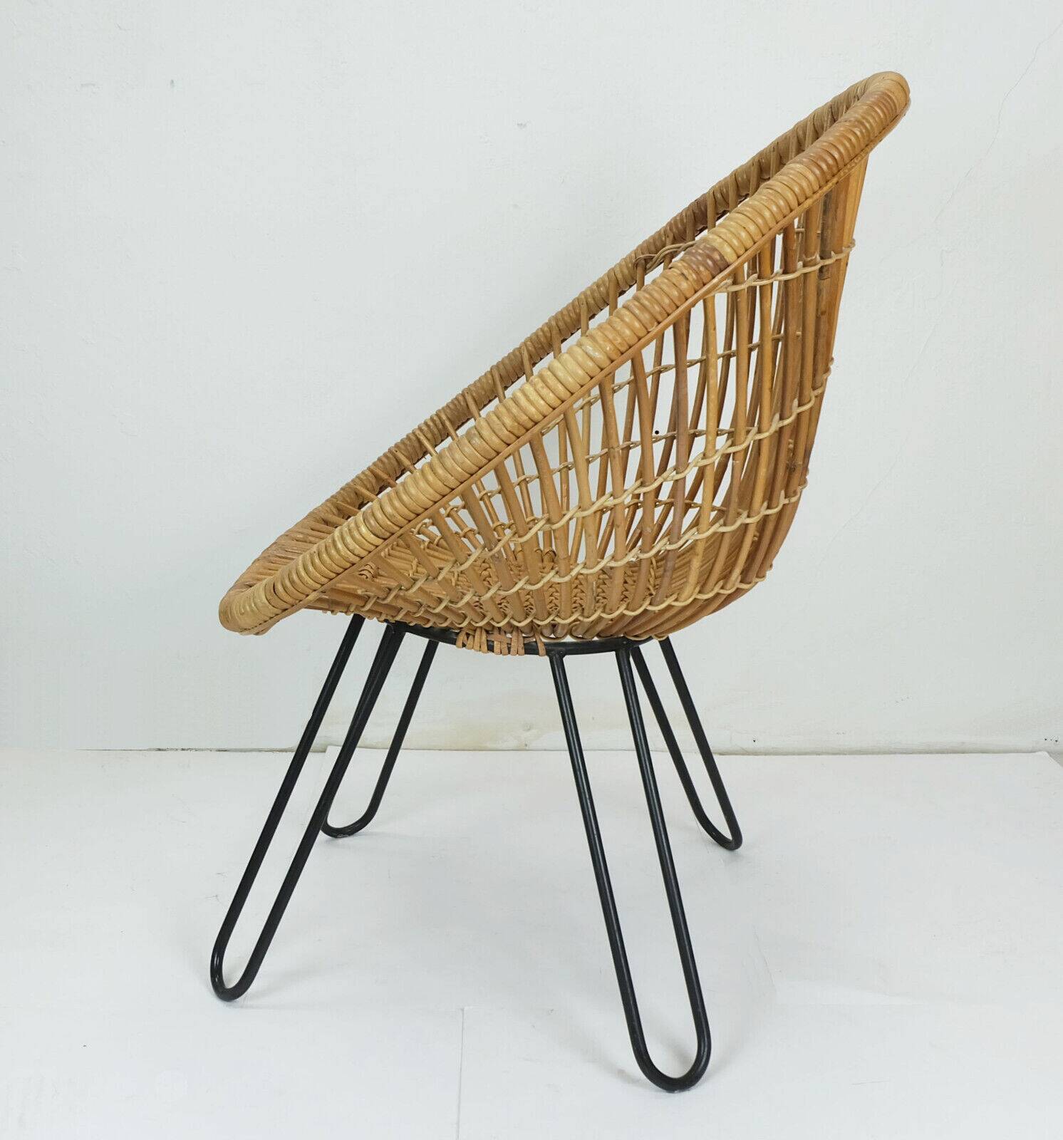 1960s mid century armchair bamboo wicker with hairpin legs