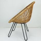 1960s mid century armchair bamboo wicker with hairpin legs