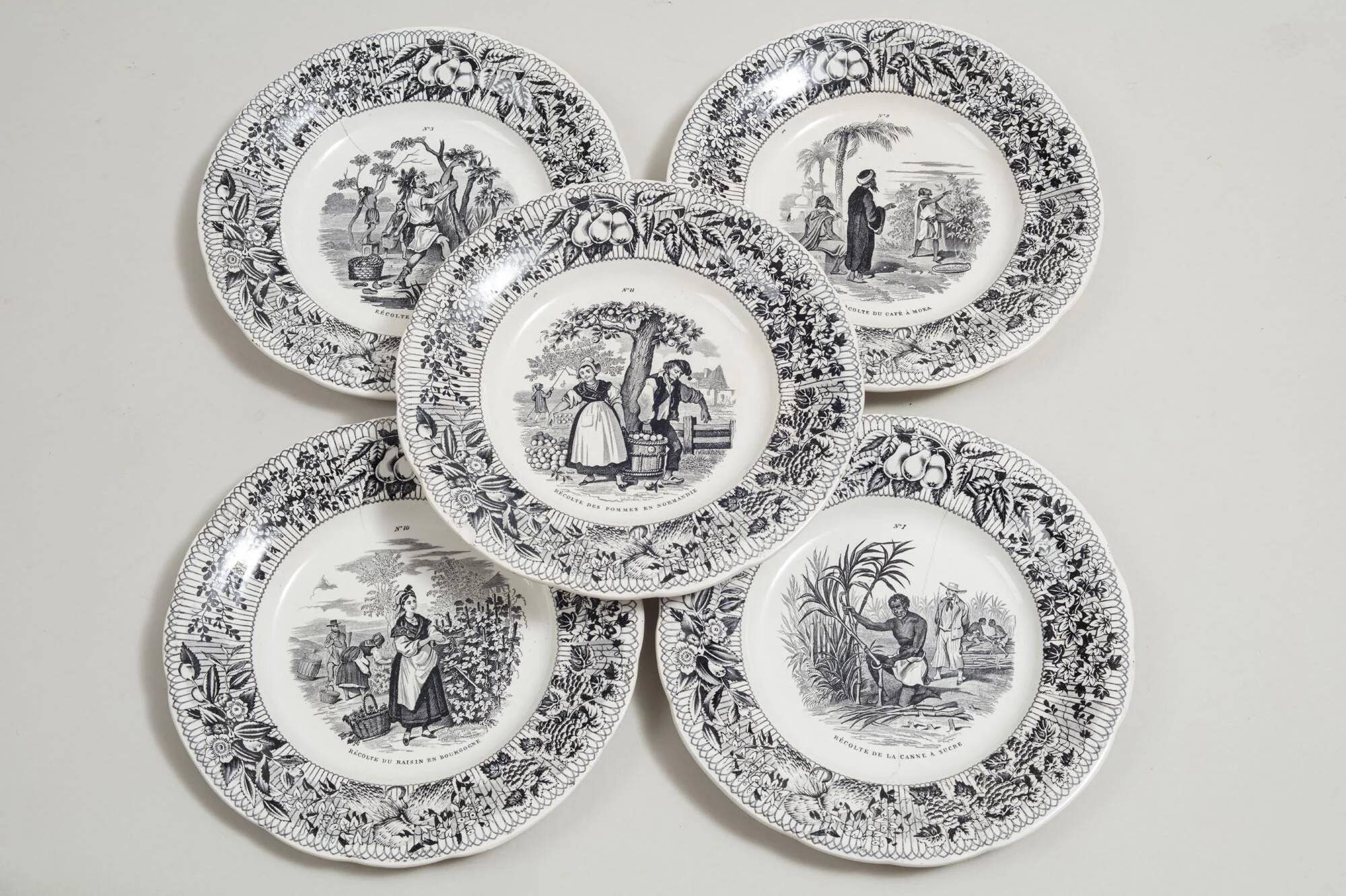 12 x earthenware plates from Creil and Montereau on the theme of harvest.