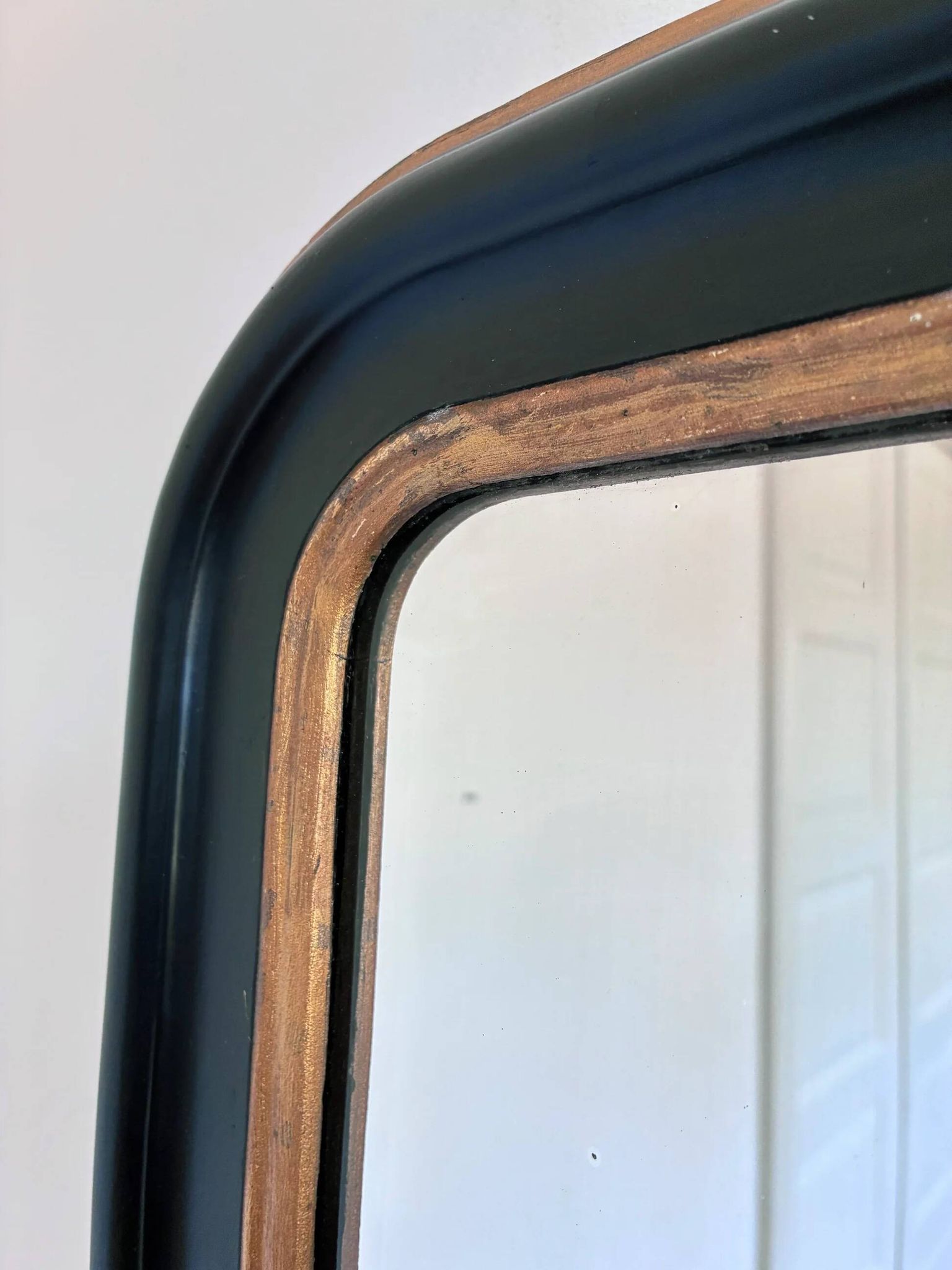 Antique French Louis Philippe full length mirror – black and gold, late 19th century