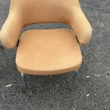 Pair of vintage armchairs with metal legs and orange fabric, 1960s-1970s