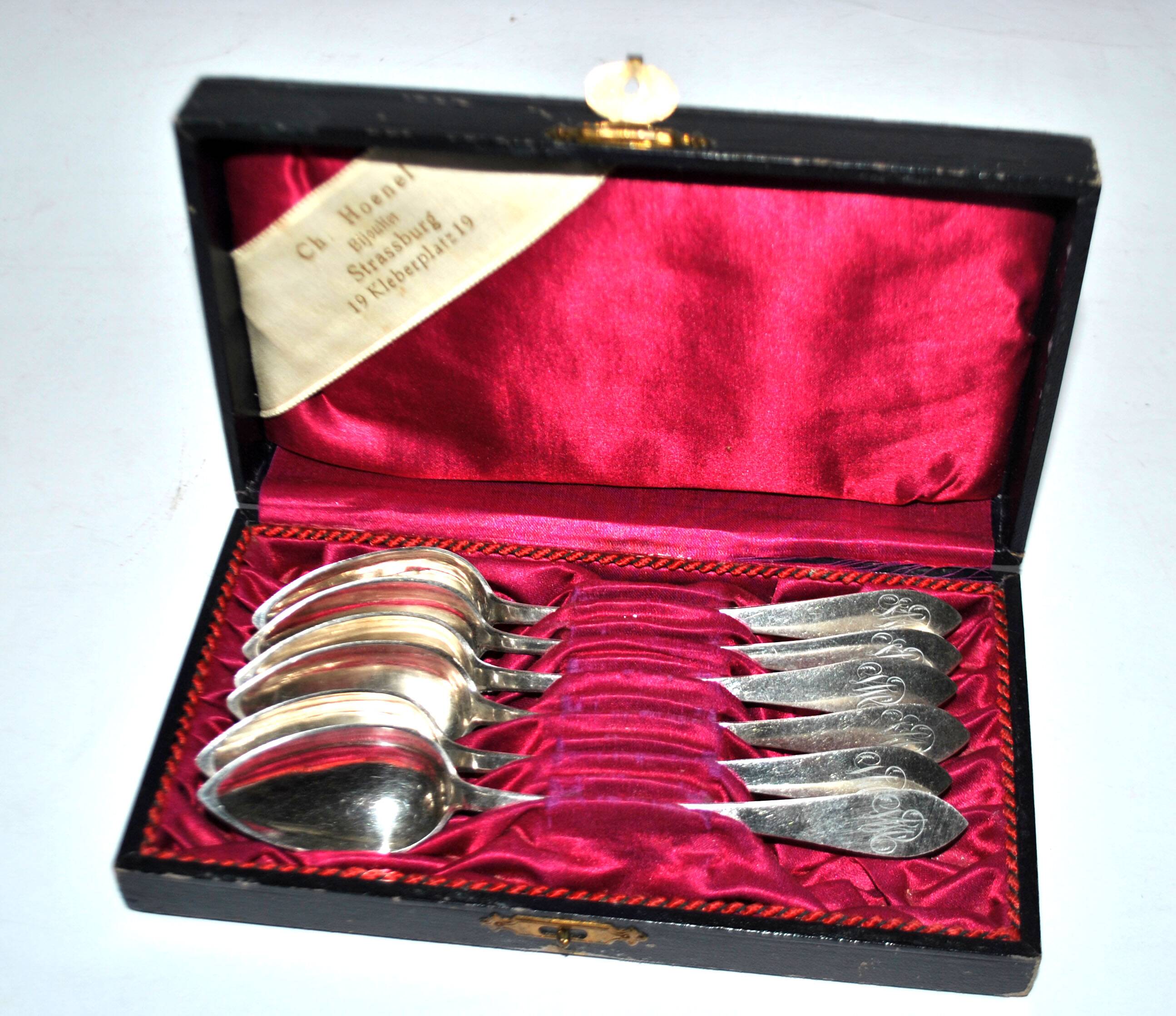 Set of 6 antique spoons in solid silver Minerva 19th century. Goldsmith KABEL 90gr