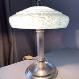 Antique table lamp with silver base and Clichy glass