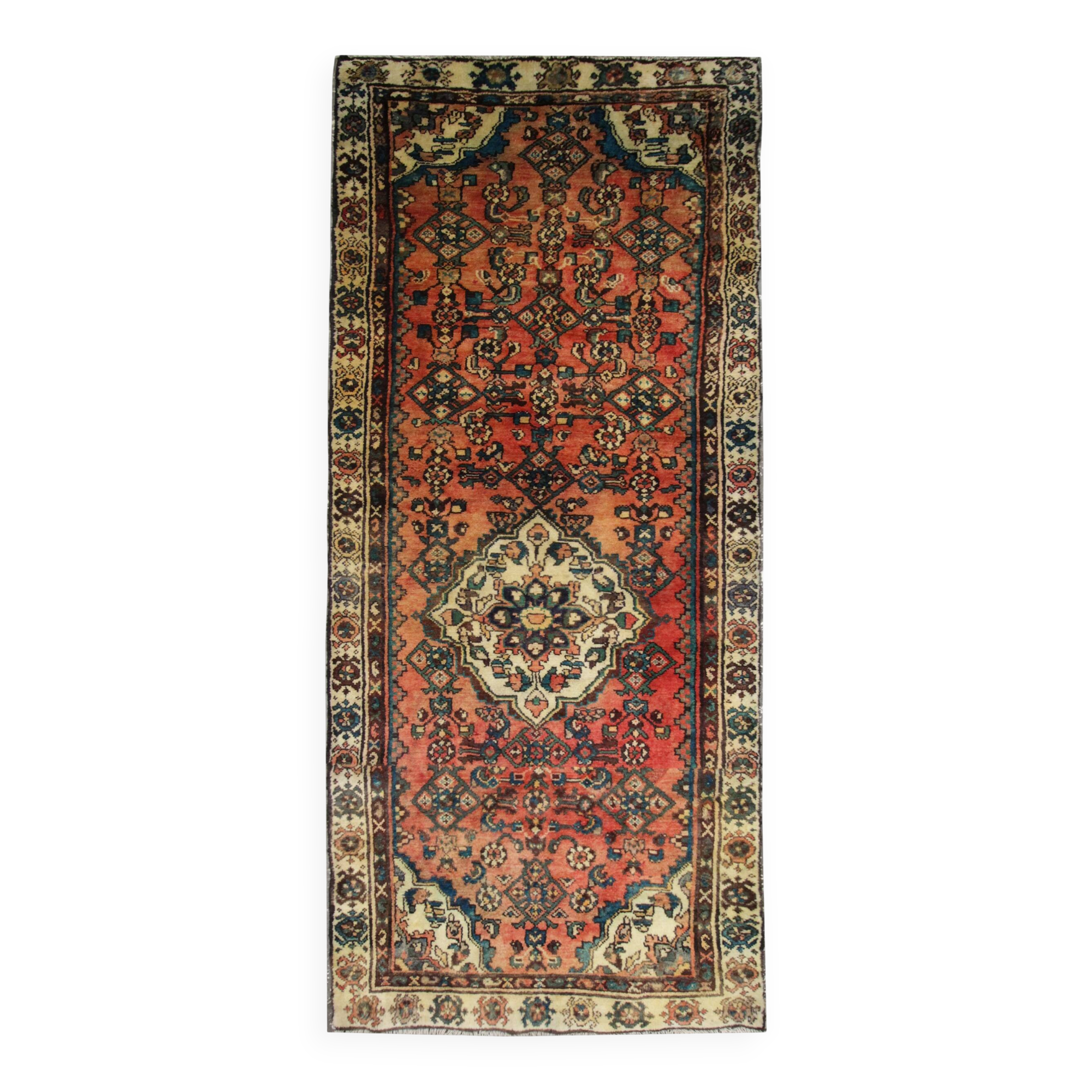 Tapis d'escalier en laine à motif floral rouille, tapis à médaillon central noué à la main 94x240