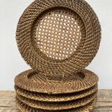Round rattan table set / natural braided wicker