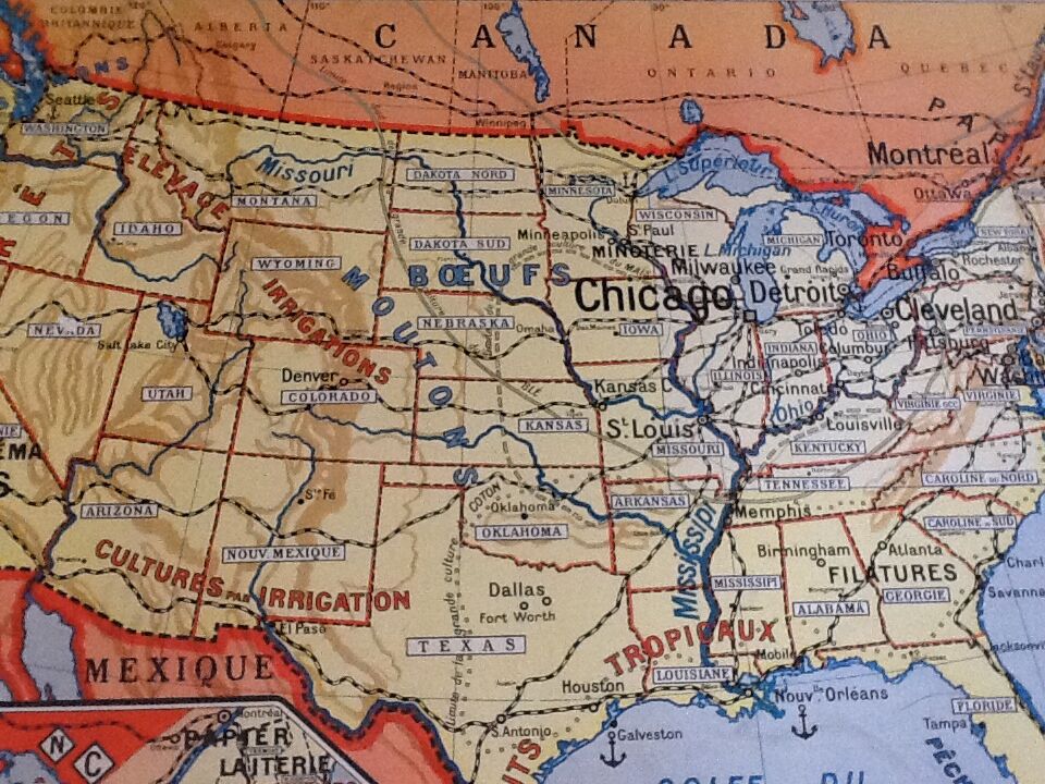 Carte scolaire n°33 etats-unis physique au recto et n°33 bis politique au verso librairie