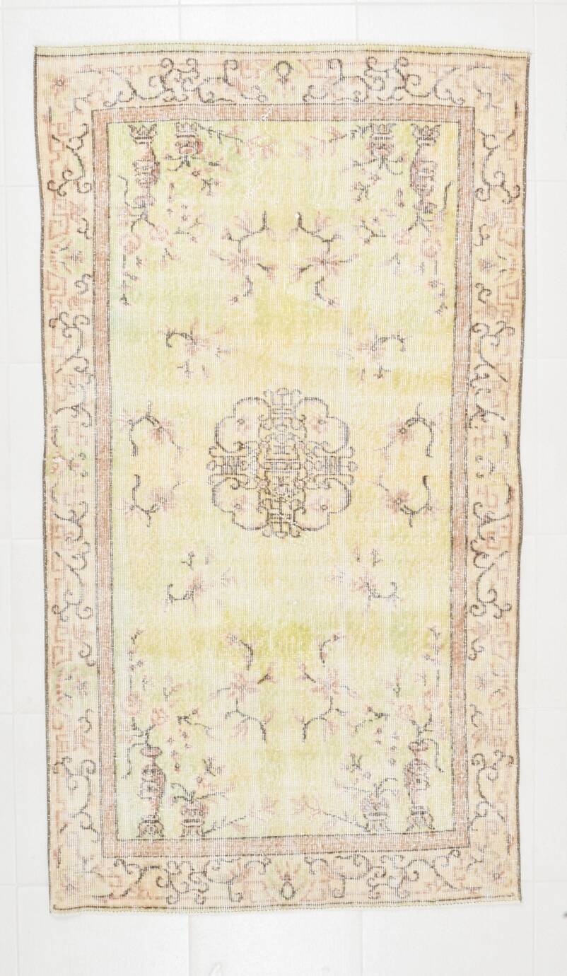 3x6 Pale Yellow & Brown Classic Turkish Rug, 110x197Cm