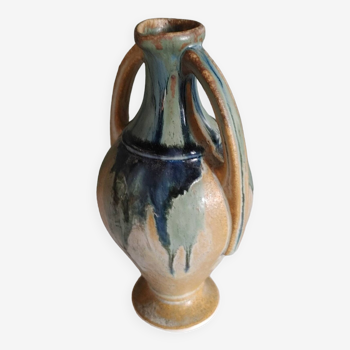 Ancien vase amphore en grès émaillé flammé