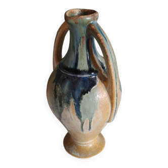 Ancien vase amphore en grès émaillé flammé