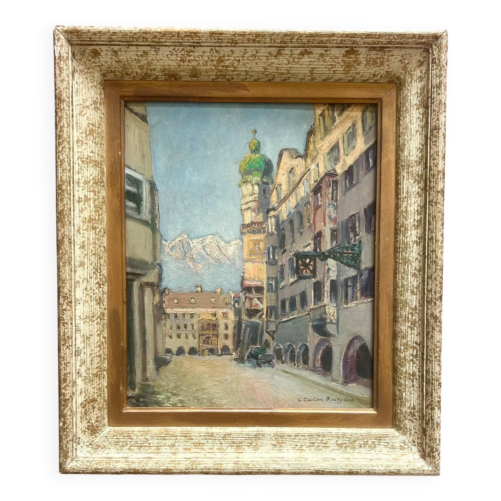 Vintage Impressionist Cityscape Oil Painting