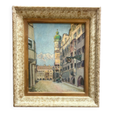 Vintage Impressionist Cityscape Oil Painting