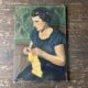 Portrait Woman knitting interior scene oil on canvas 1936