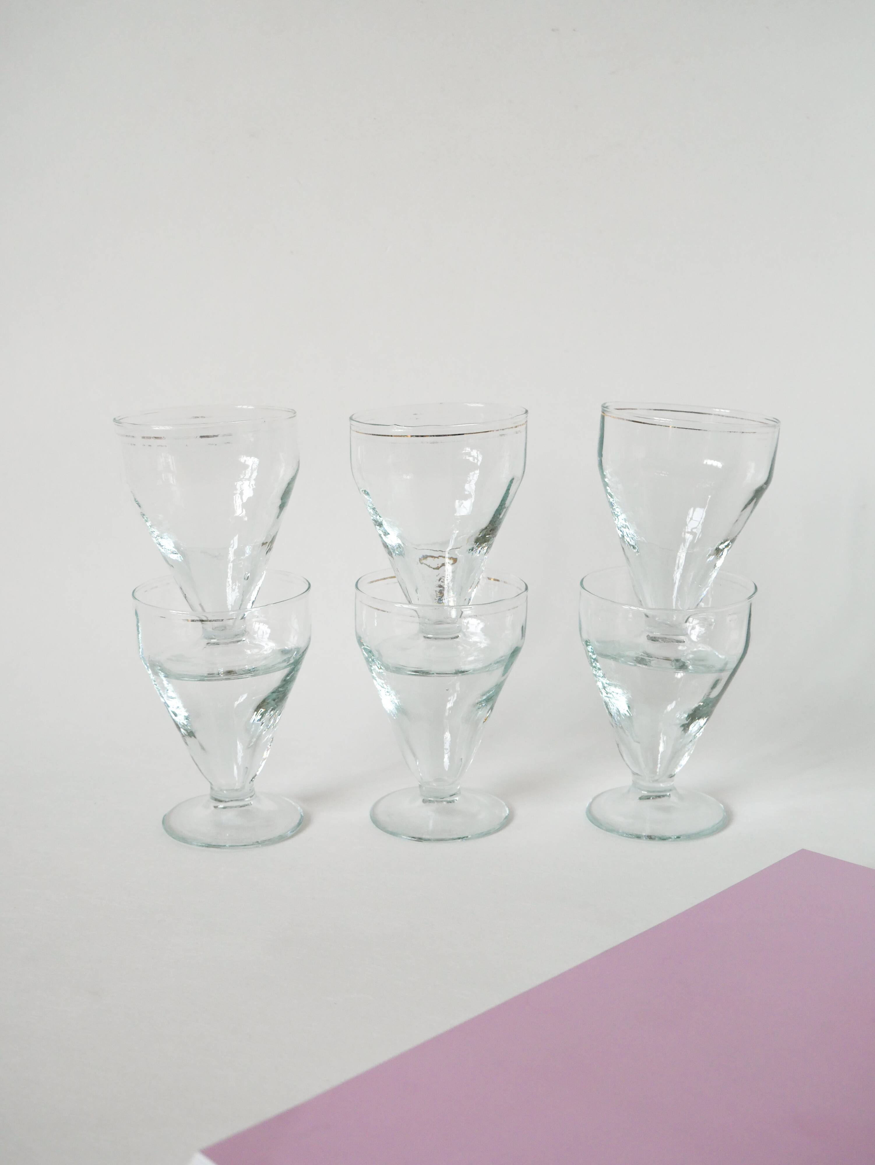 Set of 6 blown glass wine glasses from the early 20th century