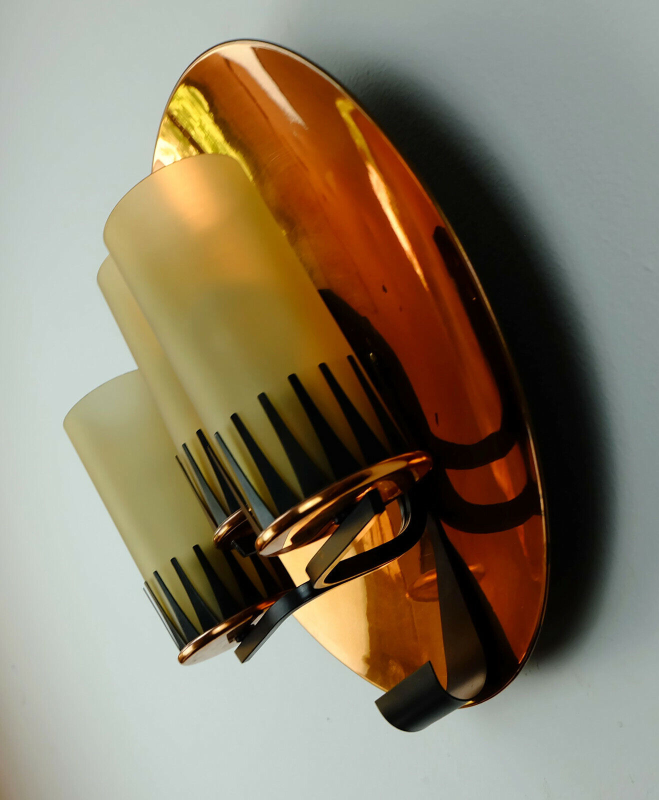 Mid century sconce wall lamp copper metal glass