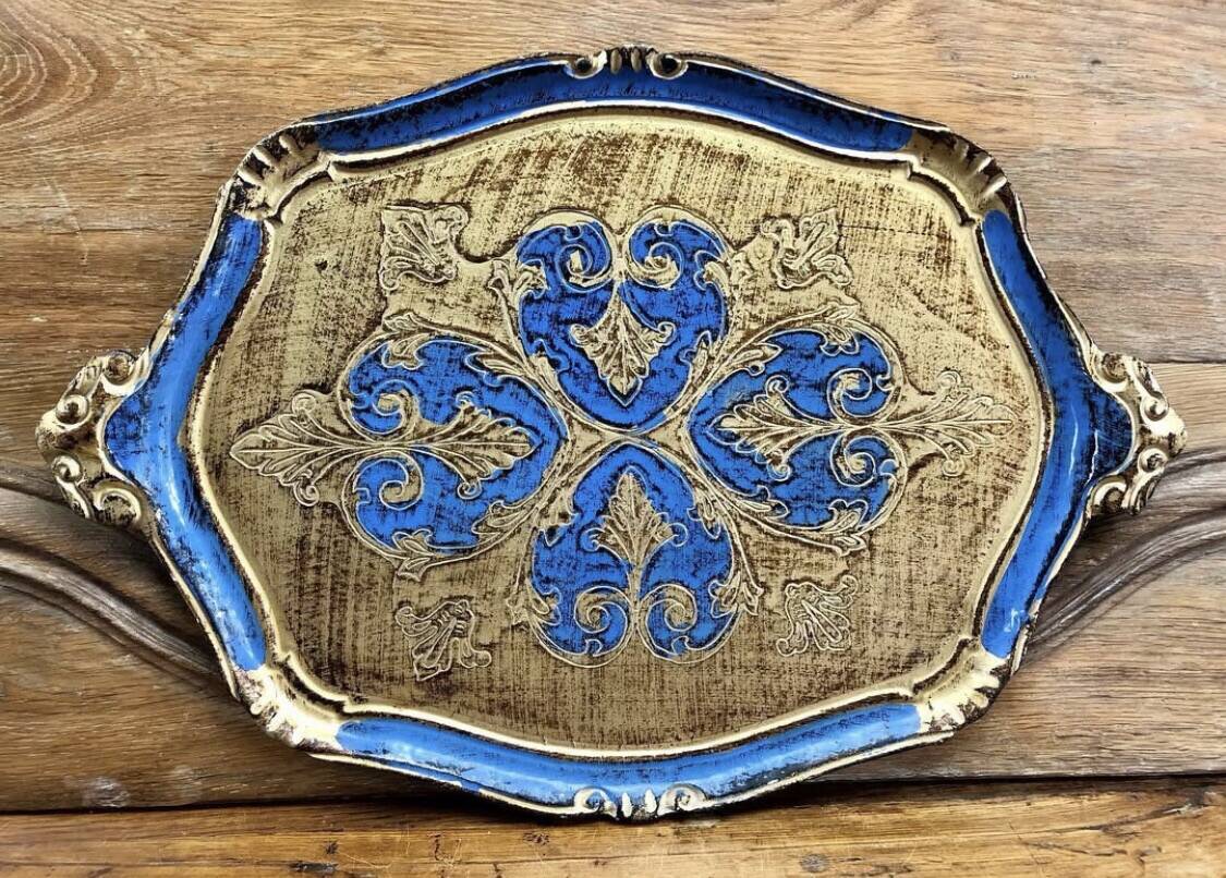 Ancien plateau Florentin bleu et or