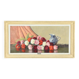 Grande Huile sur Toile « Bouquet de Pivoines » de P. Dolzan – 1930