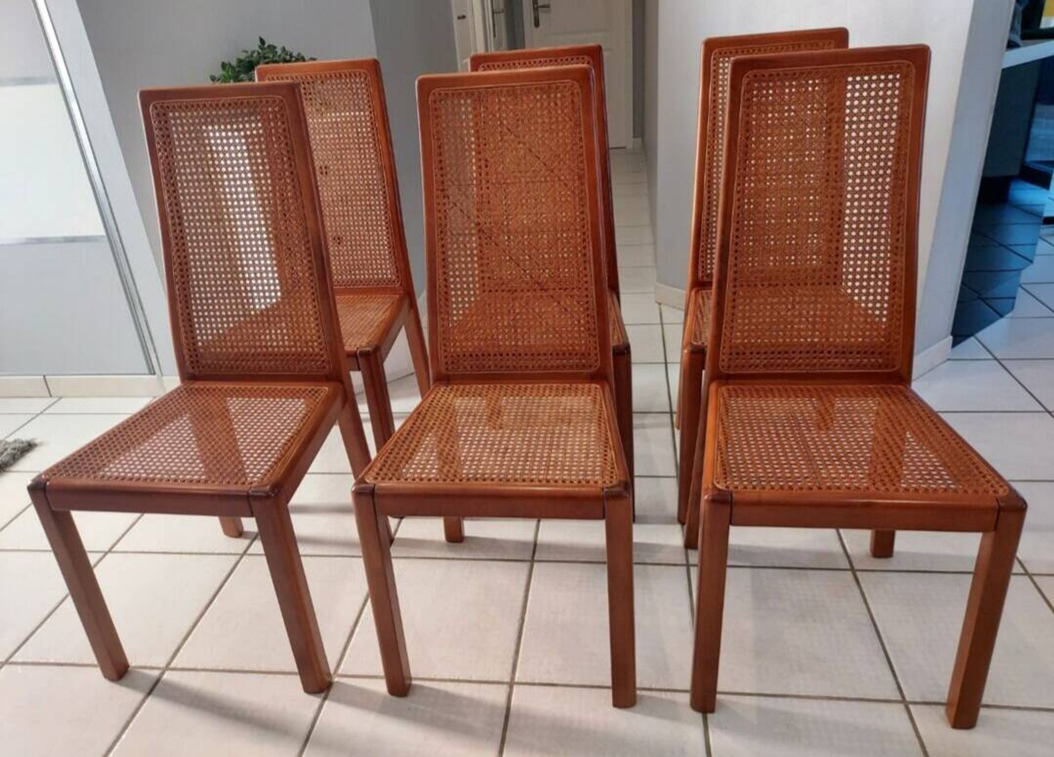 Set of 6 cane chairs, vintage Italian design, 1970s