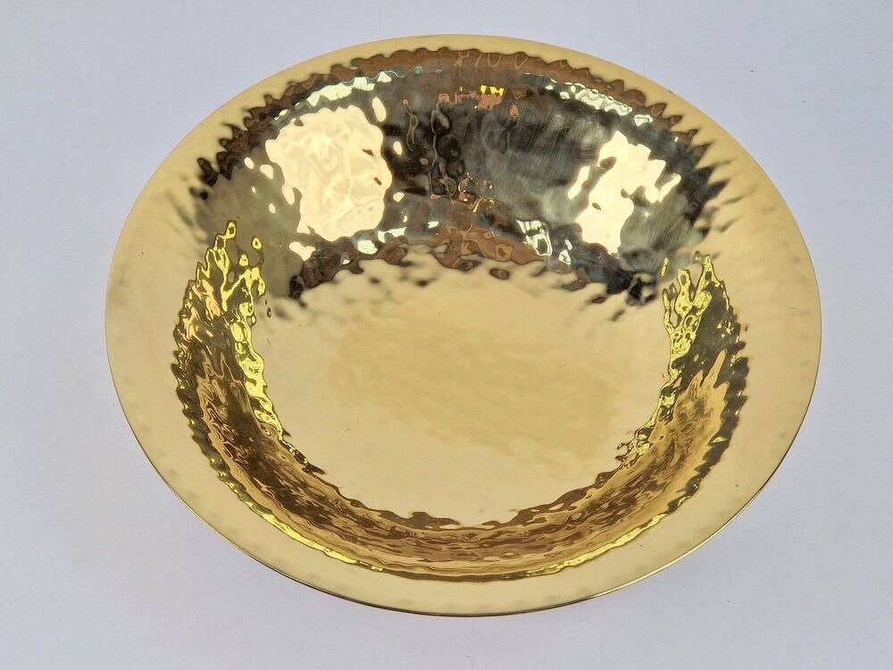Vintage Valenti Gold Plated Centerpiece Bowl on Walnut Base, 1990s