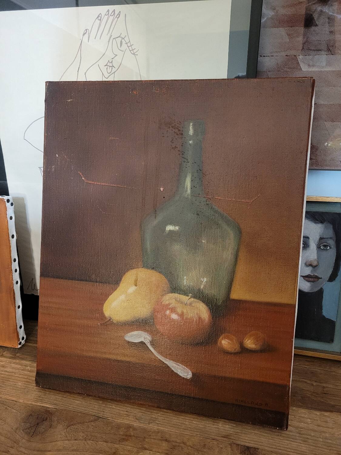 Still life painting - oil on canvas - Signed Ankie Rialland