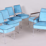 Blue velvet Art Deco seating set made in 1940s Czechia