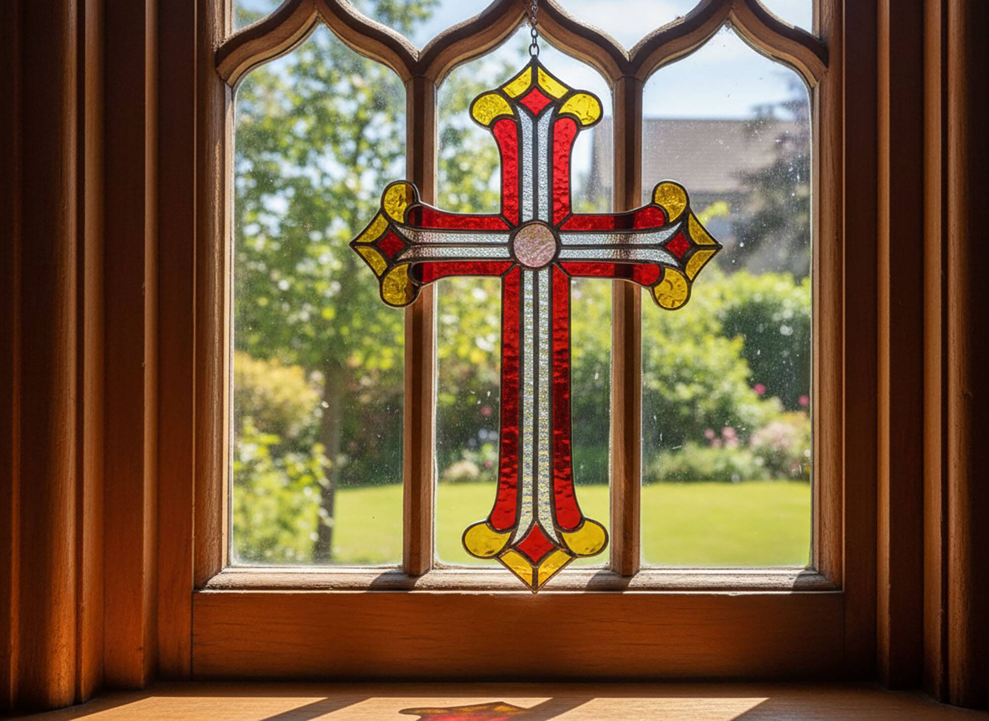 Croix en vitrail – Style Tiffany fait main, décoration murale