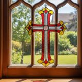 Croix en vitrail – Style Tiffany fait main, décoration murale