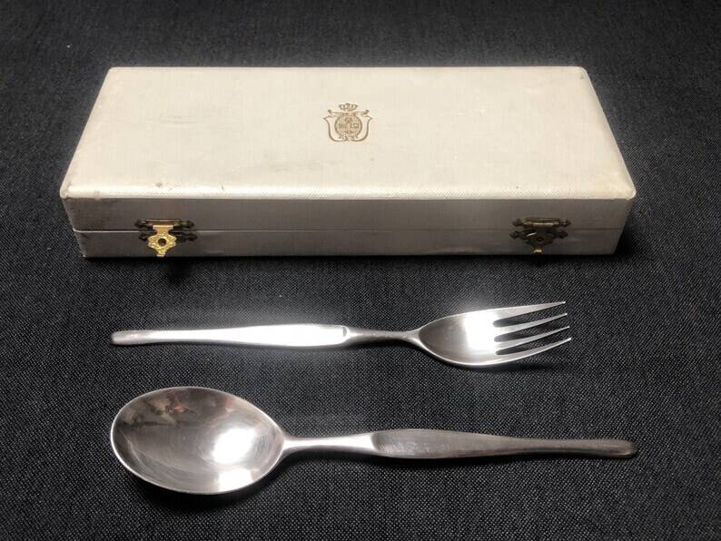 Vintage Christofle Silver Plated Fork and Soup Spoon Set Tapio Wirkkala Duo