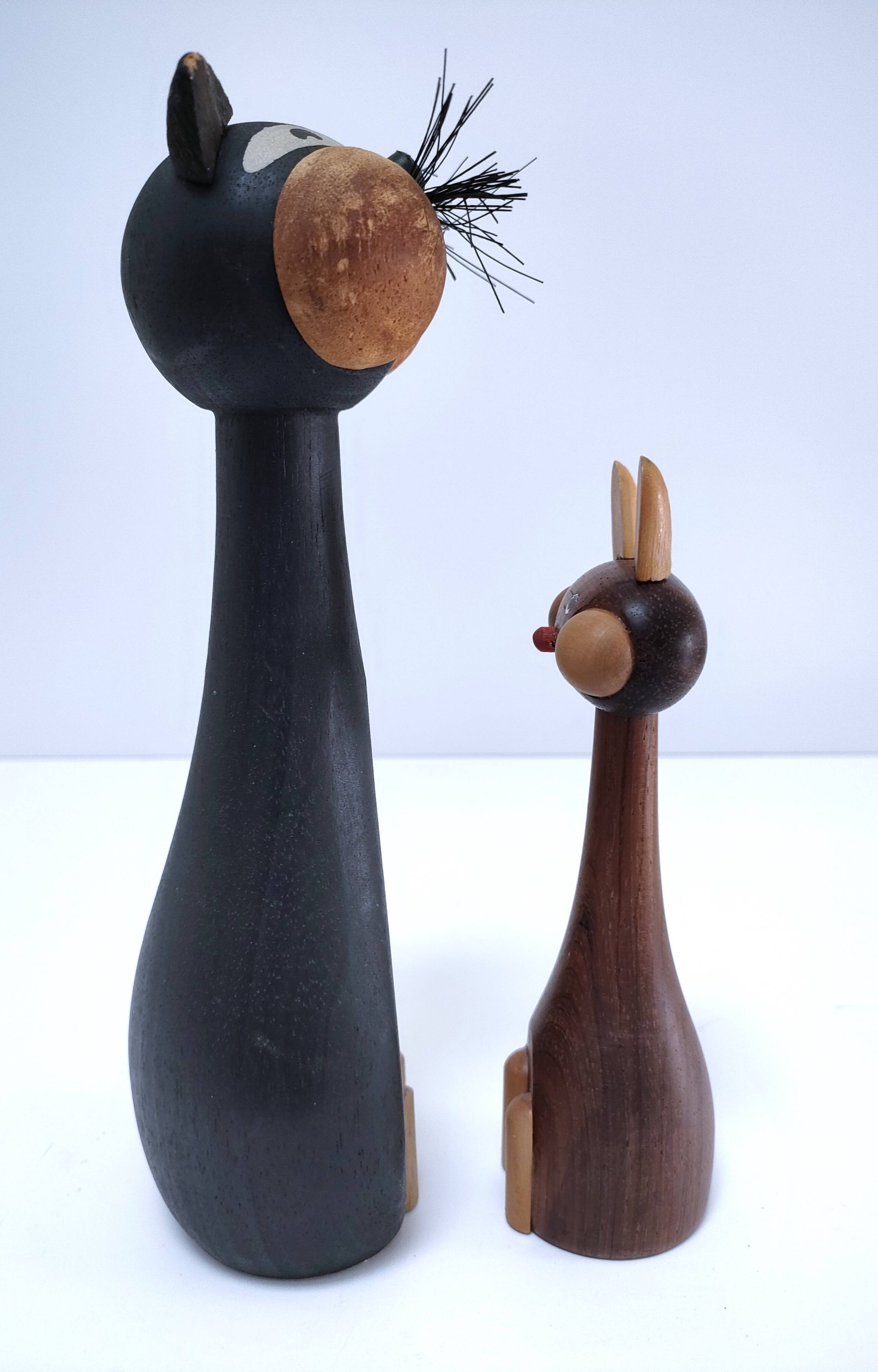 Deux chats bois design scandinave années 60 Laurids Lonborg