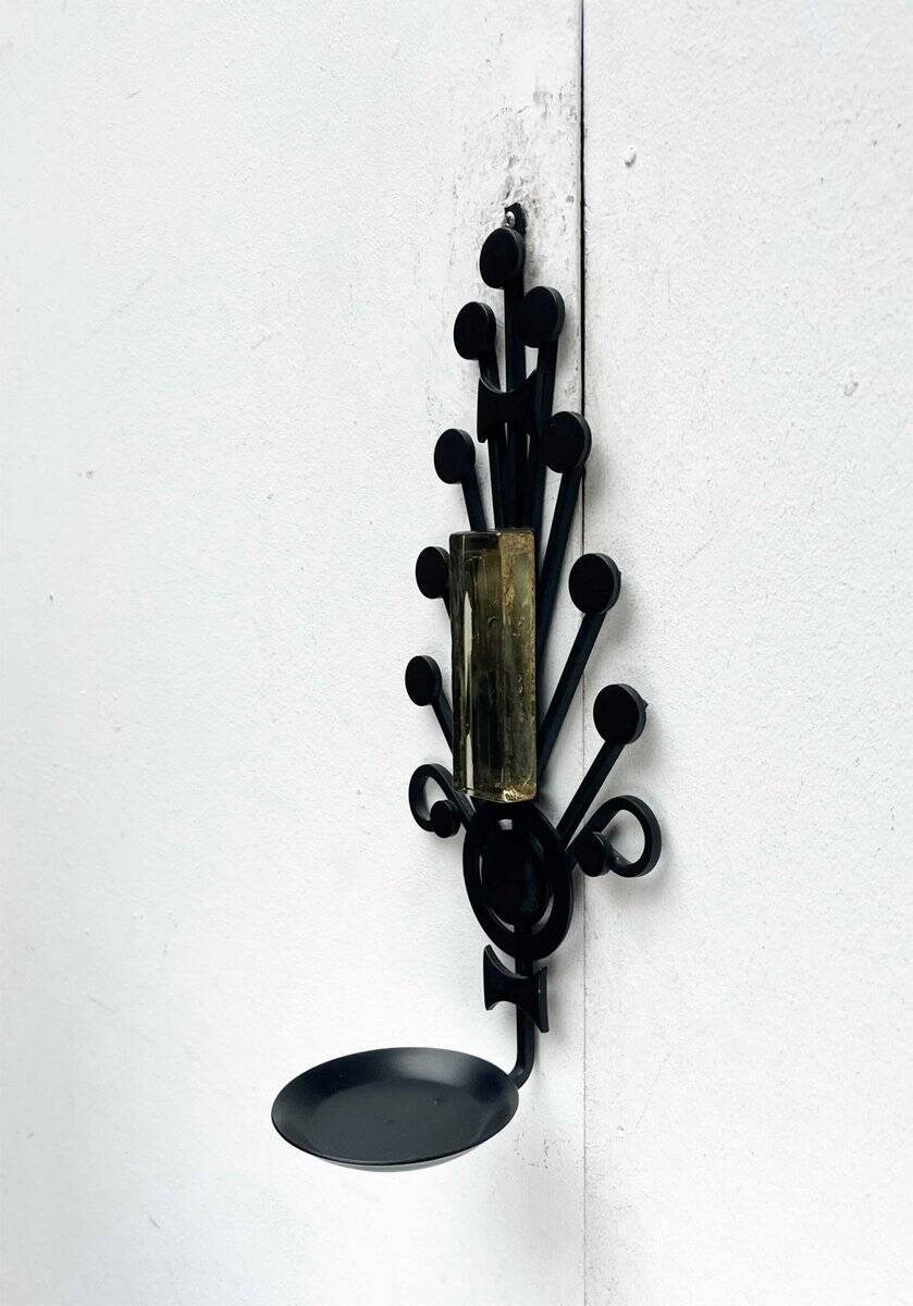 Mid-century modern Danish candle holders in metal and glass by Dantoft, 1960s, set of 2.