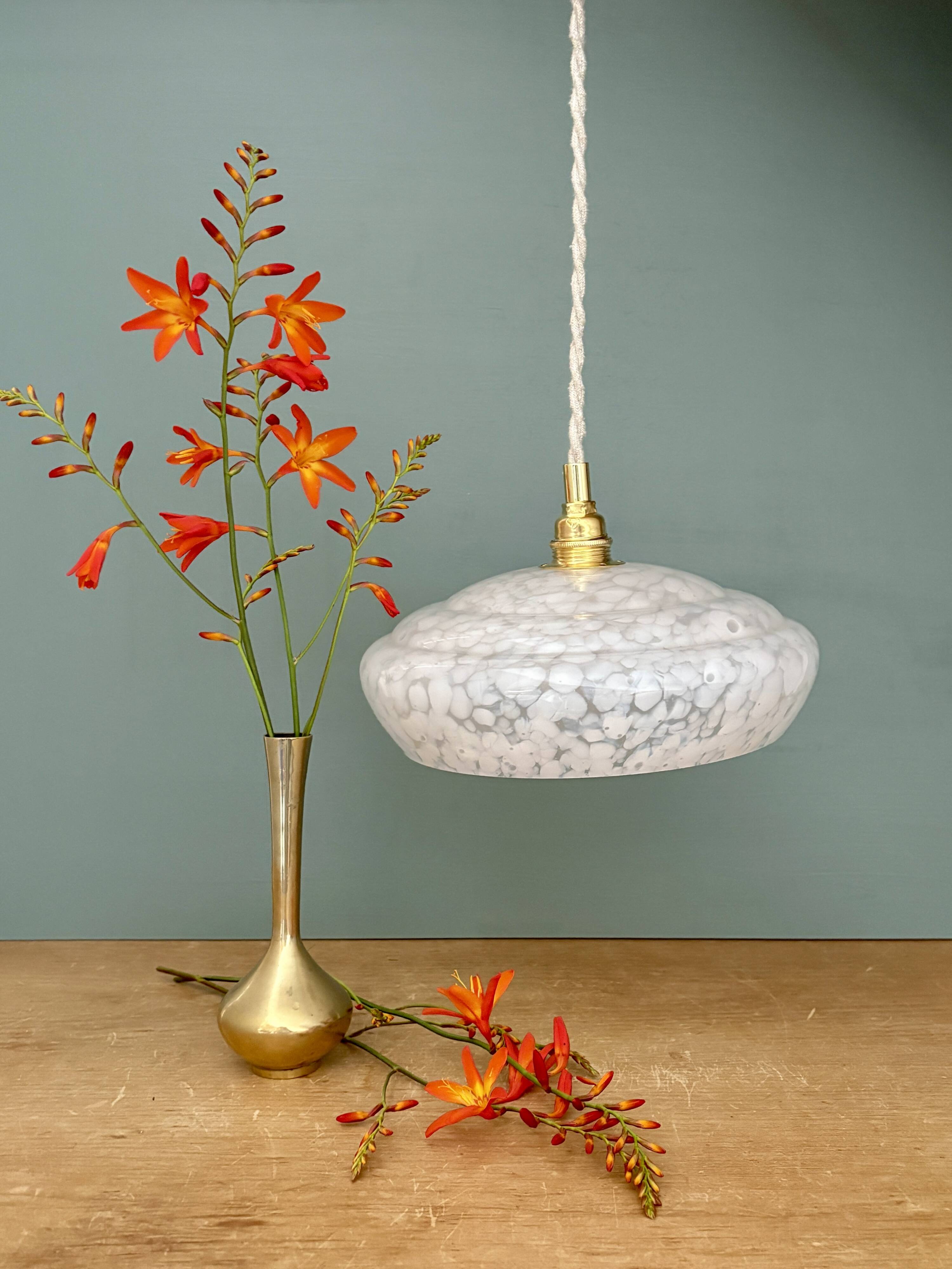 Vintage white Clichy glass lampshade pendant light