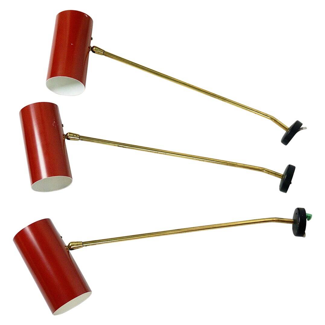 Cylindrical wall lights in Austrian red brass from the mid-century by J.T. Kalmar.