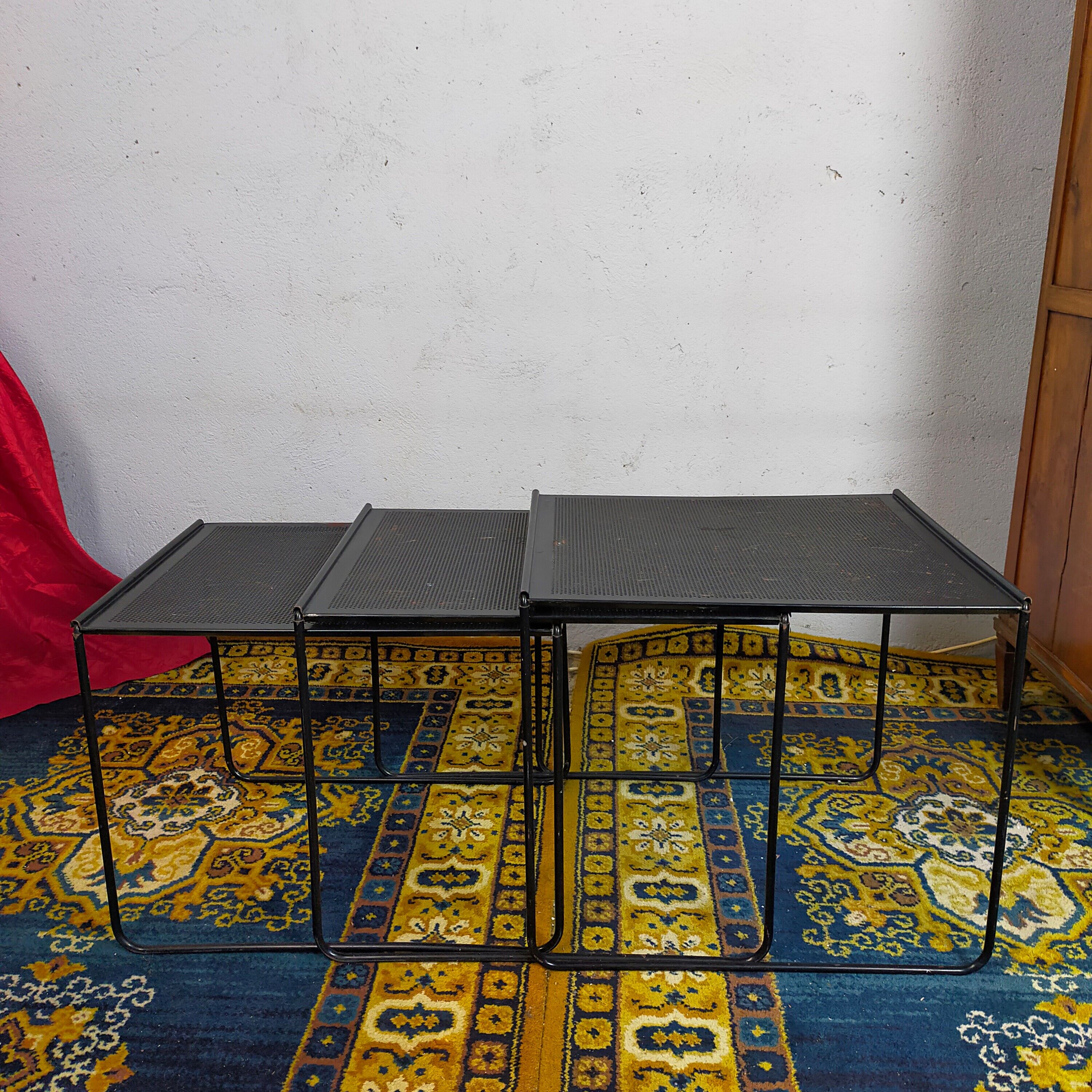Vintage black metal trundle tables 1950