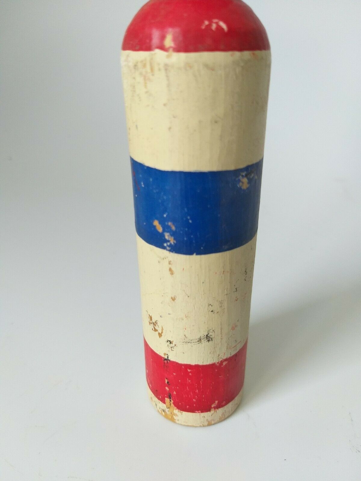 Bowling game 1920 art pop red blue white yellow 2 balls old toy
