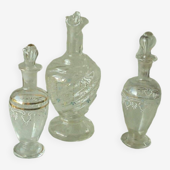 Enameled glass carafes bottles for perfume late 19th century