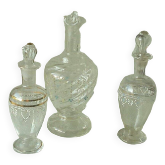 Enameled glass carafes bottles for perfume late 19th century