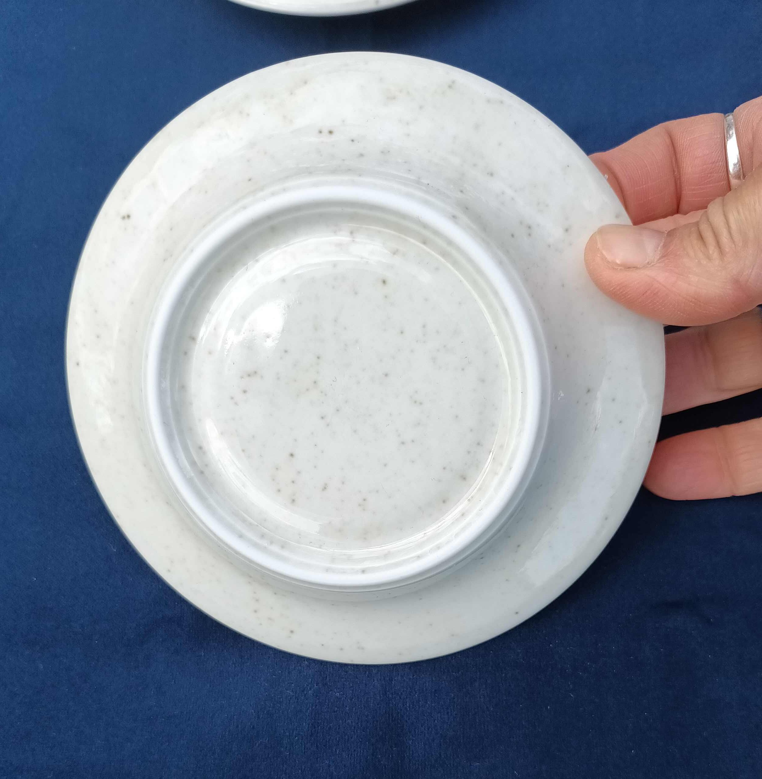 Set of 6 old Pillivuyt porcelain bistro coffee cups, white speckled 9cl