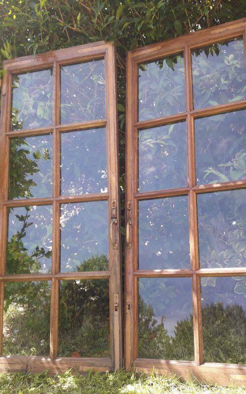 Lot of 4 oak windows H141xL112/117cm old small panes