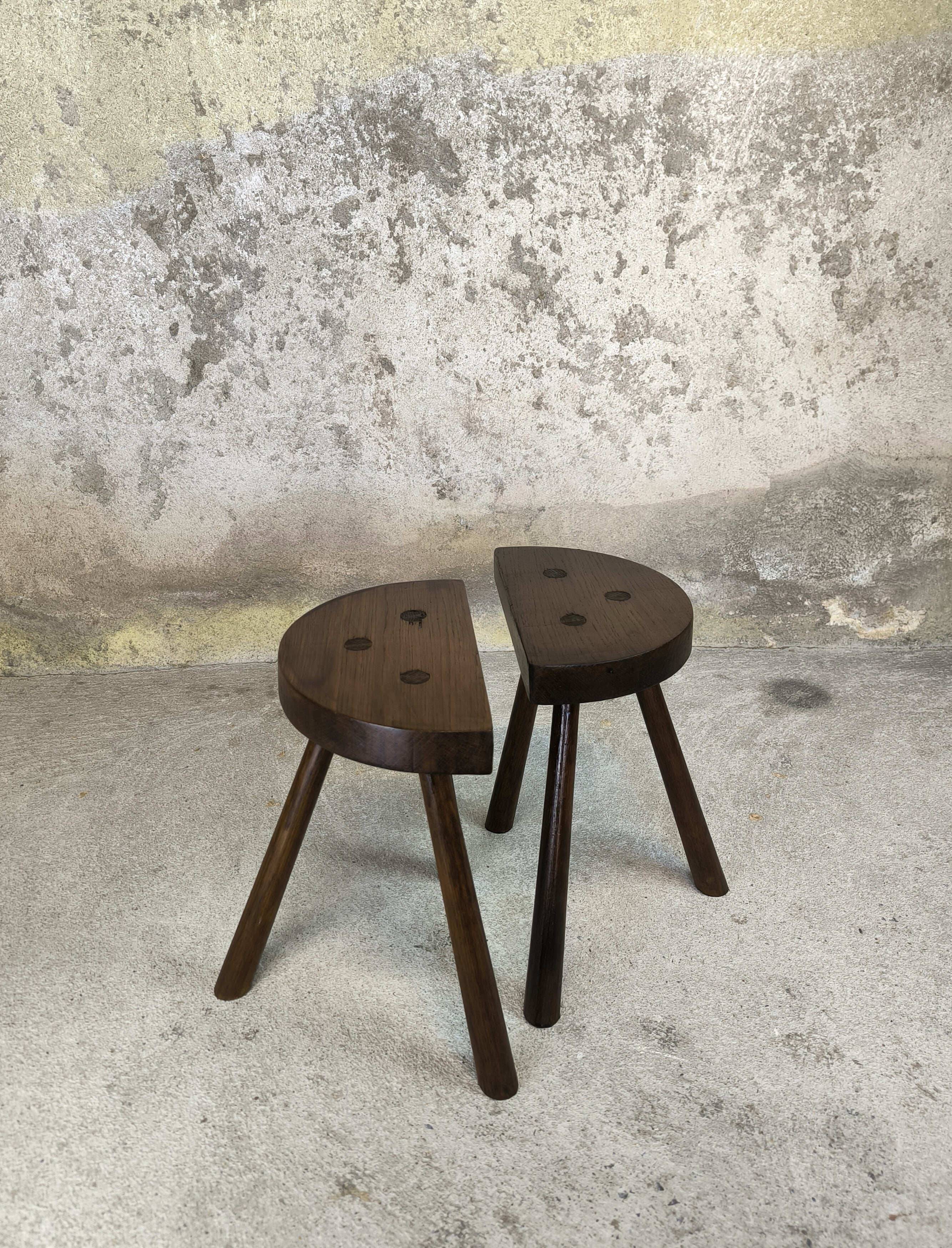 Pair of vintage tripod stools in solid wood