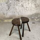Pair of vintage tripod stools in solid wood